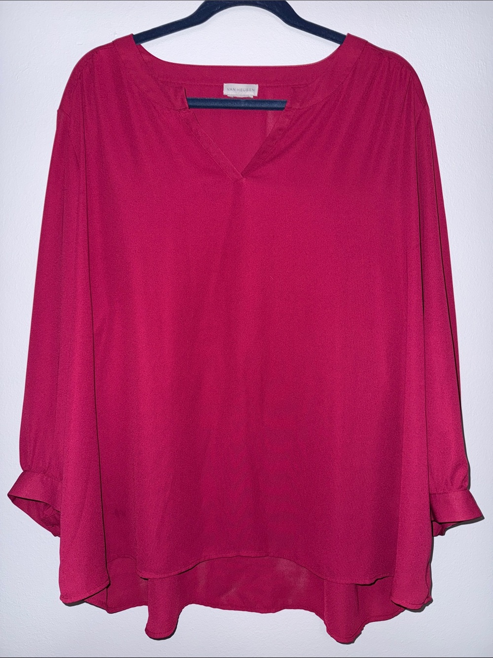 Van Heusen Deep Raspberry V-Neck Long Sleeve Blouse